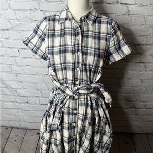 Anthropologie 11-1-thylo plaid button front tie waist dress size medium